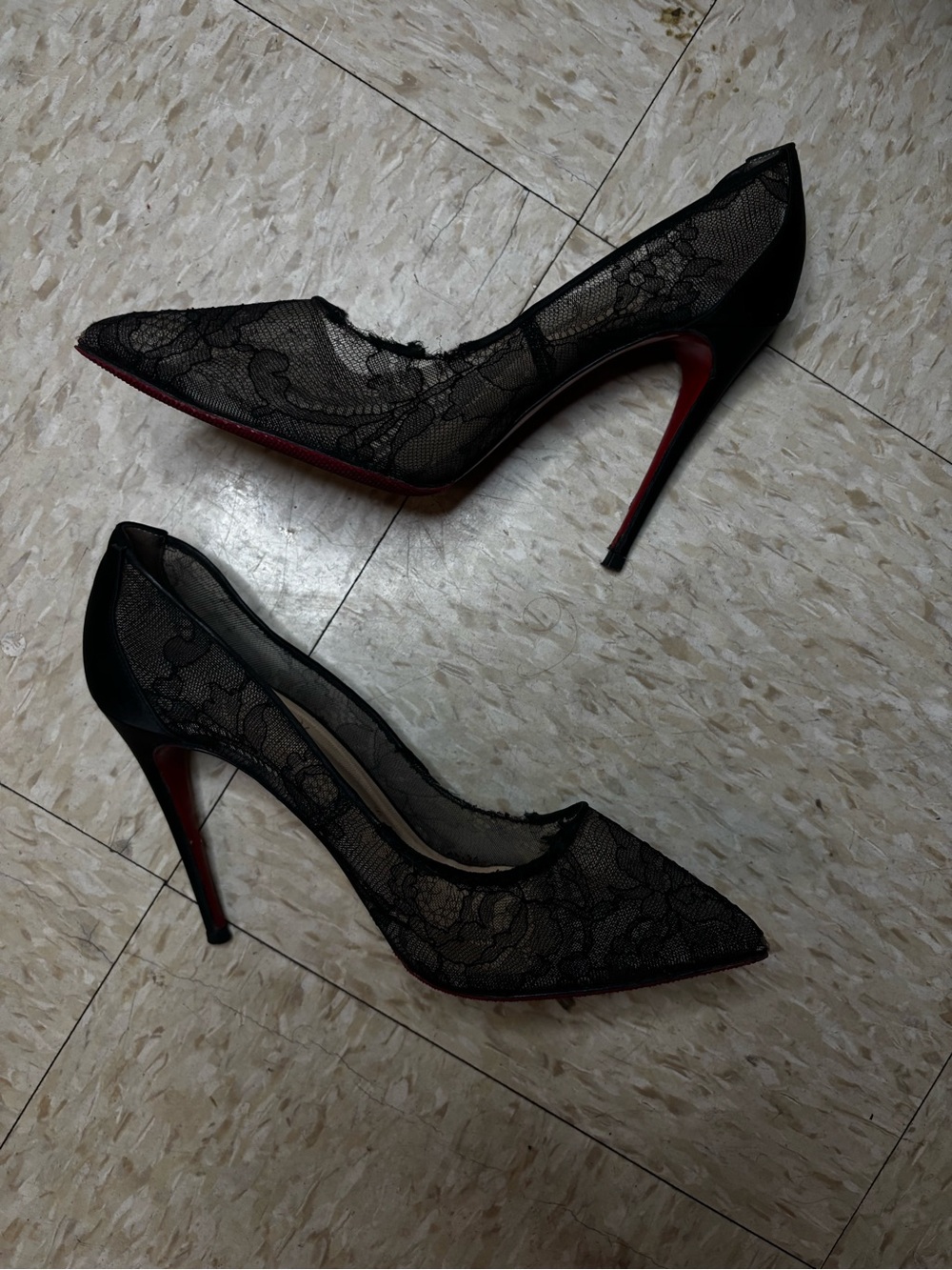 Christian Louboutin Black Lace Pointed Toe Pumps - Picture 3 of 9